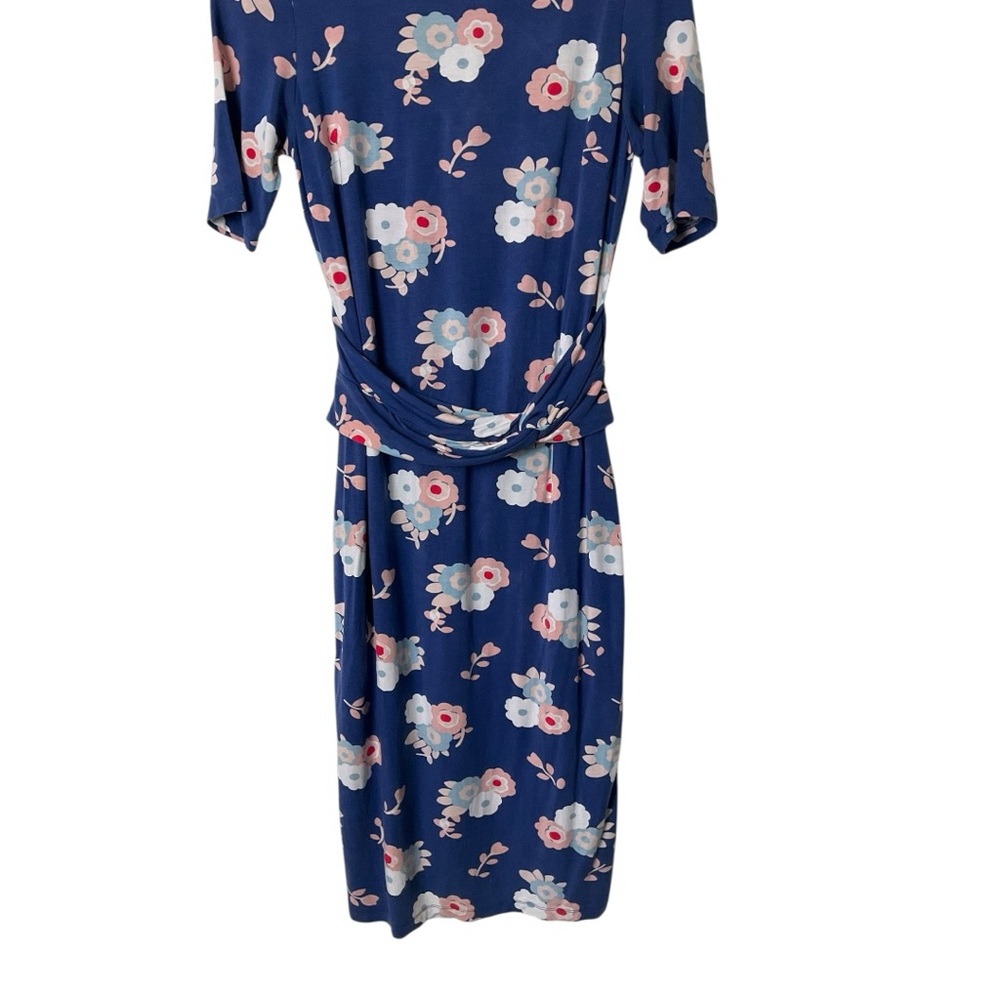 Boden Terese Jersey Dress Ruched Waist Detail Blue Floral 6 - Picture 4 of 9